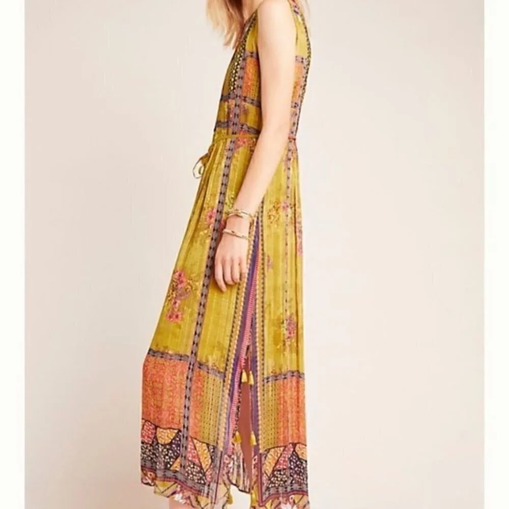 SOLD Anthropologie Citron Maxi Dress Bhanuni by Jyoti with Tassels, Size XS - Picture 5 of 16